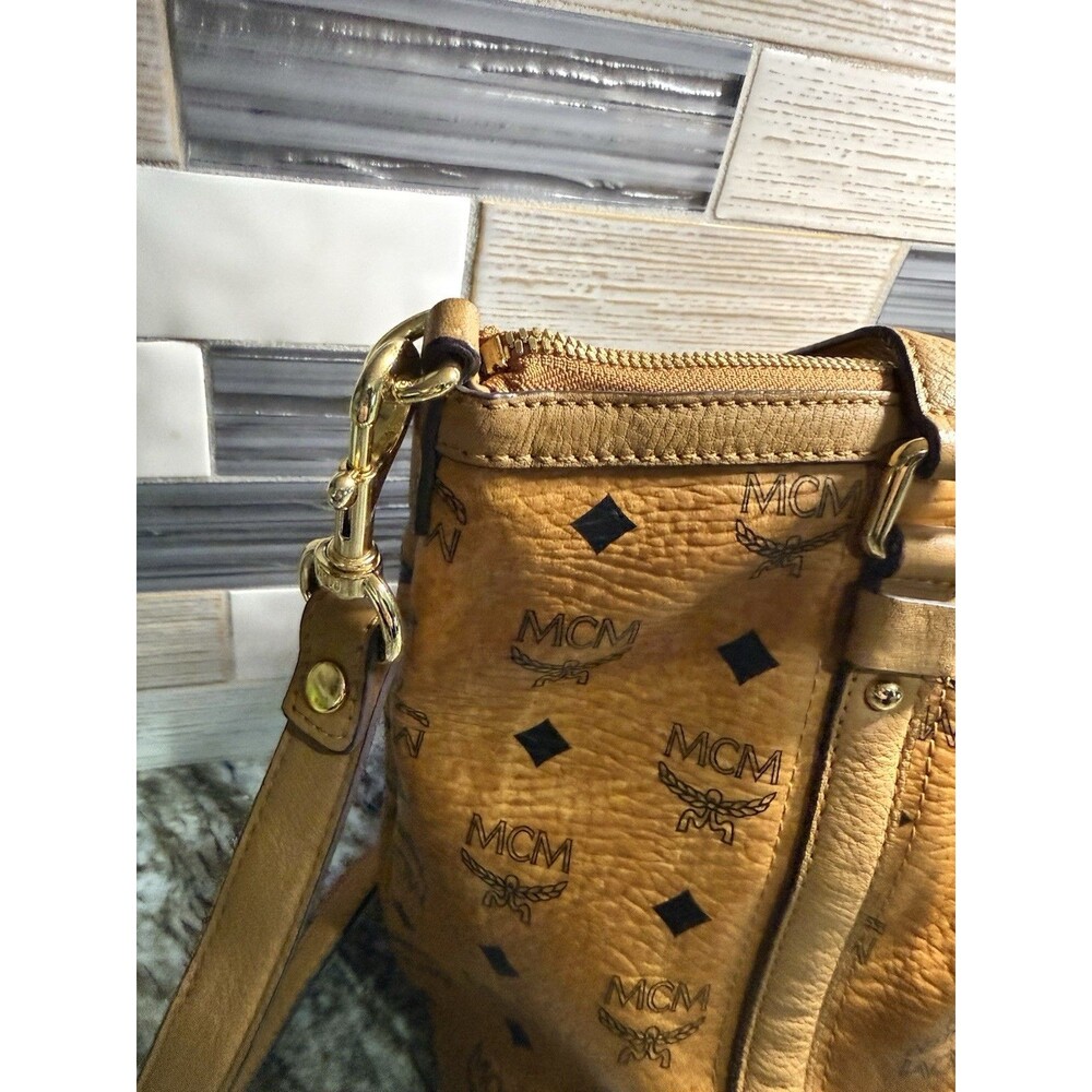 MCM Visetos Cognac 2-Way Tote EUC Fantastic Bag For Fall Plastic on Hardware - Picture 9 of 16